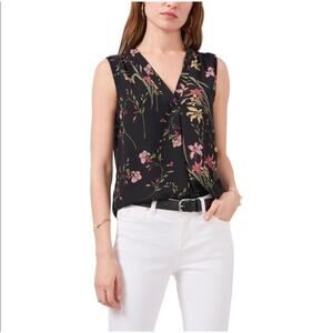 Vince Camuto Pleated Shoulder Detail Sleeveless Blouse Black/Multi Size S